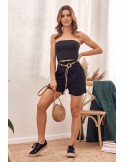 Pantaloni scurți cu model în relief, talie înaltă, negru MP47359 - Magazin online - Boutique